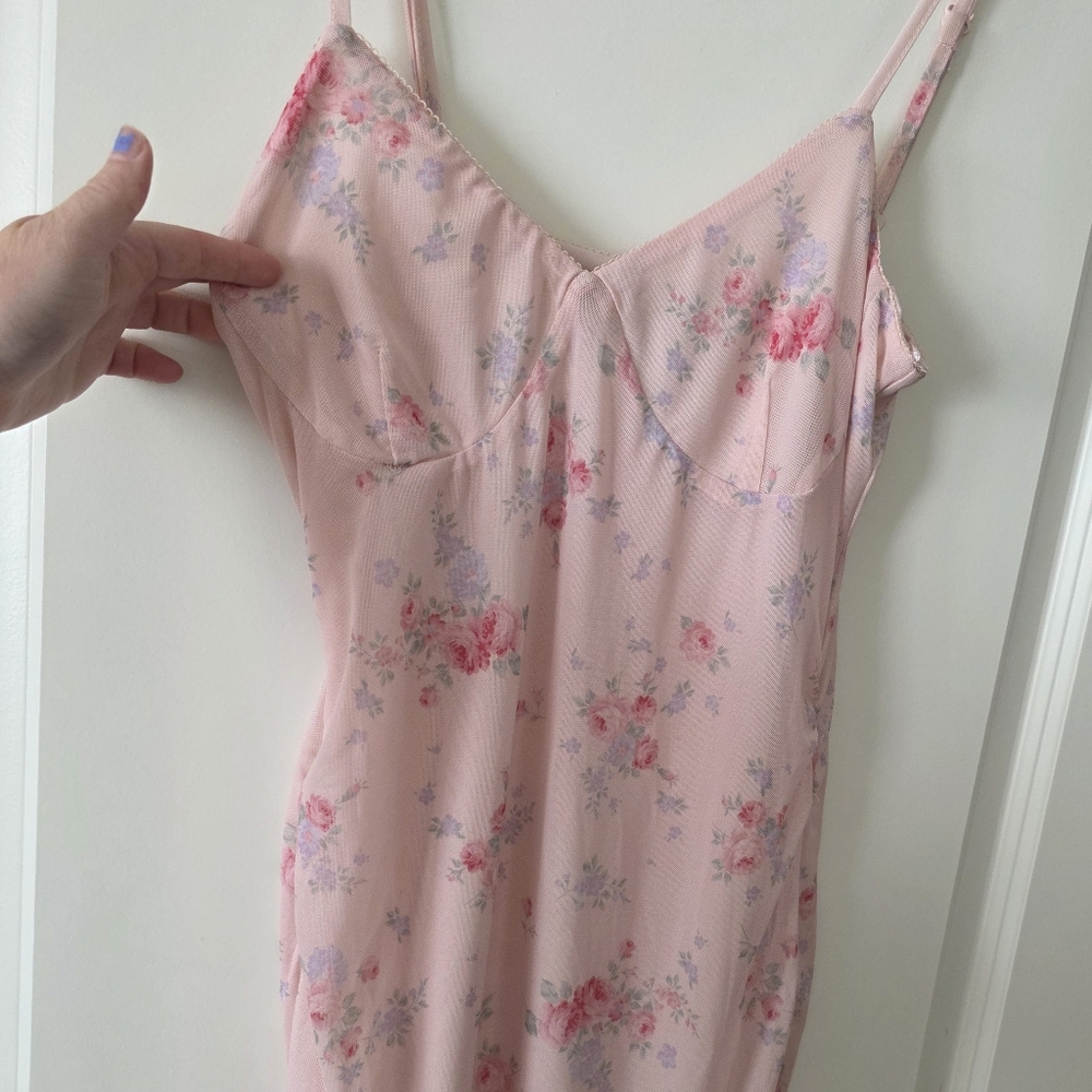 Floral Chiffon Maxi Dress Romantoc Coquette Fairy Spaghetti Strap Womens L NWT - Picture 6 of 6